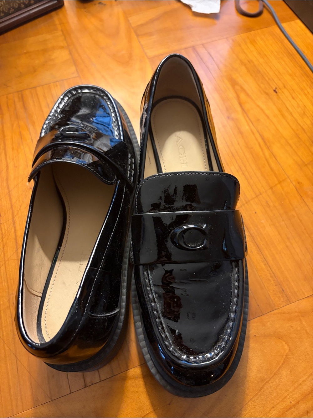 Coach Black Patent Leather Loafers with Signature C